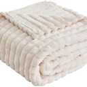 Amelie Home Blanket for Couch Soft Warm Fuzzy Blankets for Sofa All Season Use, 50x60 Inches, Ivory