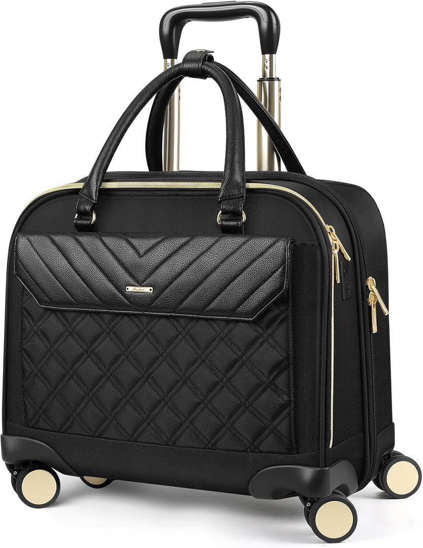 star cloud Rolling Laptop Bag for Women, 45L Rolling Briefcase with Wheels, 16x15.5x9.5 Wheeled Laptop Bag with USB Type-C Ports, Quiet Spinner Wheels, Luggage Strap, Black Gold