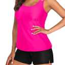 Tempt Me Two Piece Tankini Swimsuits for Women Tummy Control Bathing Suit with Shorts Athletic Two Side Pockets Swimwear (XXL)