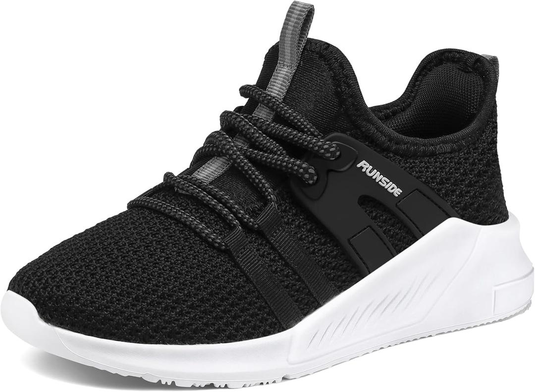 RUNSIDE Boys Girls Tennis Shoes Kids Lightweight Breathable Sneakers Lace-up Running Athletic Shoes for Little Kid(Black White), Size: 11 Little Kid