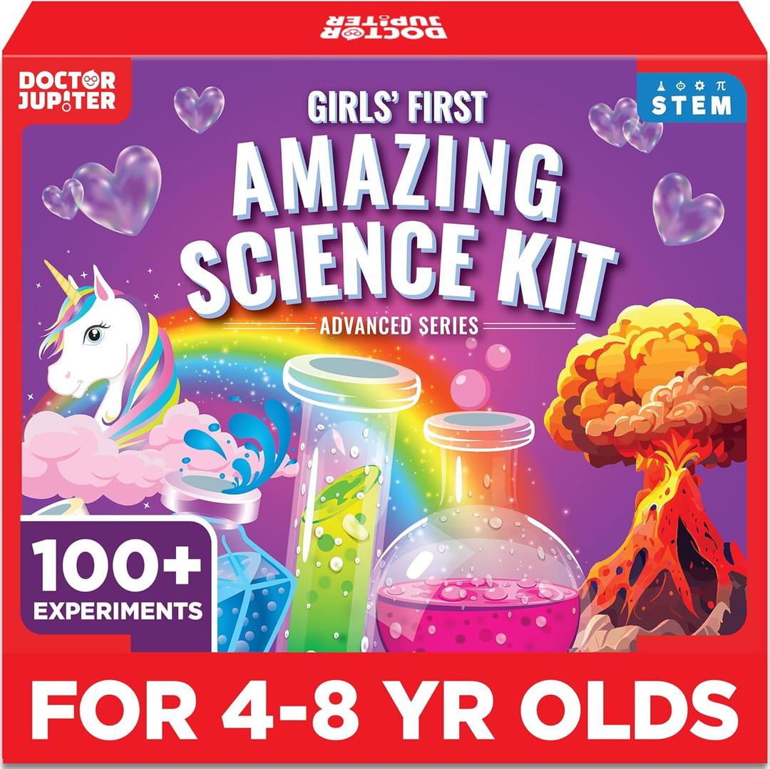 Doctor Jupiter Girls' First Amazing Science Kit for Kids Ages 4-5-6-7-8 | Birthday Gift Ideas for 4+ Year Old Girls | Learning & Educational Projects | STEM Toy with 100+ Experiments