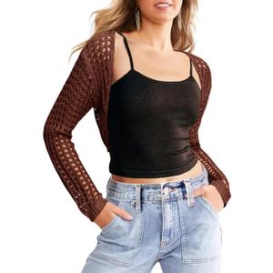 Saodimallsu Womens Crochet Bolero Shrug Sweaters Cropped Lightweight Cardigan Long Sleeve Mesh Knit Y2k Crop Tops, Small