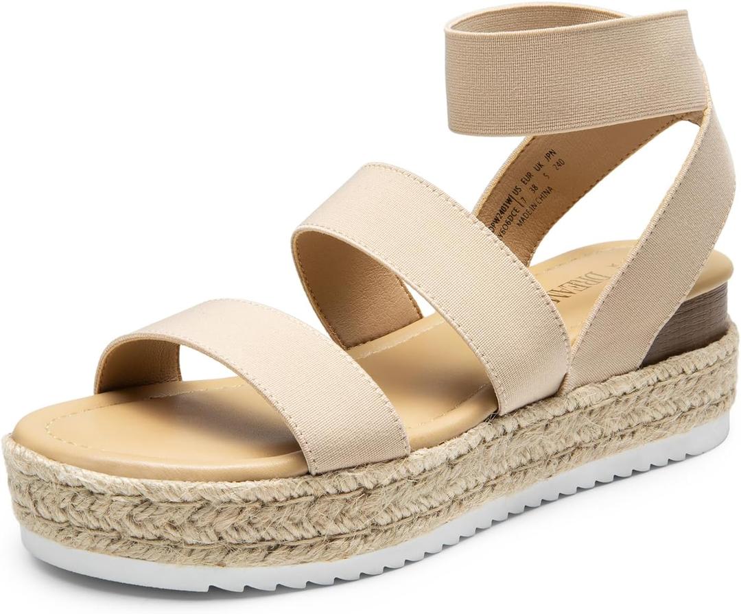 DREAM PAIRS Strappy Espadrille Platform Wedge Sandals for Women Dressy Summer, Comfortable Open Toe Sandals with Cushioned Insole and Ankle Strap Buckle,Size 8,Nude,SDPW2401W