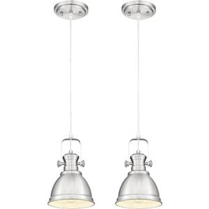2 Pack Pendant Lights Kitchen Island, Farmhouse Hanging Lights Fixtures with Metal Shade, Rustic Kitchen Pendant Lighting Over Island for Dining Room, Brushed Nickel, AD-2151-1P2-SN