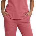 Scrubs Set for Women - Medical Uniform Sets with V-Neck Top & Straight Leg Pants, 9 Pockets, Slim Fit,Utility strap, Medium