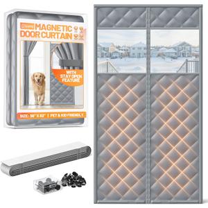 Magnetic Insulated Door Curtain Fits 36"x80" Doors - Thermal Door Cover for Winter with Clear Window, Window Insulation Kit & Doors Draft Stopper to Keep Cold Air Out for Front Doorway Home - Gray