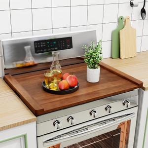 Noodle Board Stove Cover Wood (Ready to Use), Stove Top Covers for Electric Stove, Gas Stove, Wooden Decorative Rustic Kitchen Serving Tray, for Range Stovetop, Cooktop, 30'' * 22'', Brown 