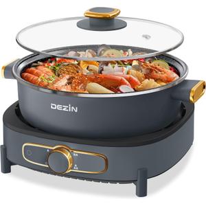 Dezin Electric Shabu Shabu Pot with Removable Pot, 5L Non-Stick Hot Pot Electric with Multi-Power Control, 3.7" Depth Electric Pot with Tempered Glass Lid for Party, Family and Friend Gathering Dezin Electric Shabu Shabu Pot with Removable Pot, 5L Non-Stick Hot Pot Electric with Multi-Power Control, 3.7" Depth Electric Pot with Tempered Glass Lid for Party, Family and Friend Gathering