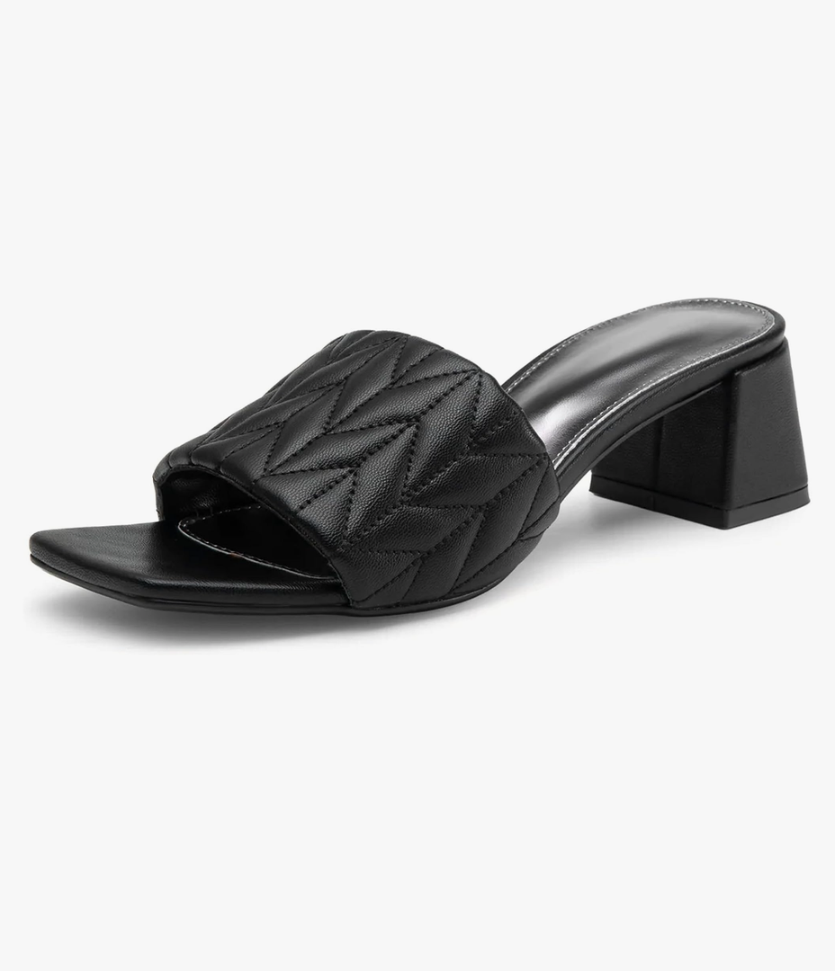 NEWBELLA Women's Square Toe Mules Sandals - 2 Inch Chunky Block Heel Slip-On Slides, Open Toe Dressy Summer Shoes for Casual & Office, Black 40