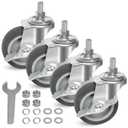AAGUT 3 Inch Caster Wheels,Rubber Heavy Duty M12x1.5 Threaded Stem Mount Industrial Castors Metal Swivel Wheel,Replacement for Workbench,Carts,Furniture,Dolly,Trolley, Set of 4 with Locking Brakes