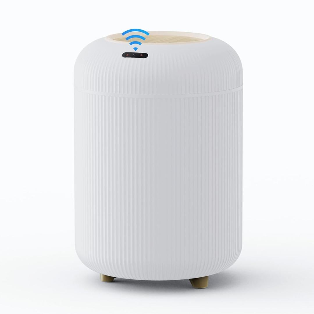 URALFA Motion Sensor Trash Can with Lid, Soft Close, Removable Legs, 3 Gallon Automatic Bathroom Trash Can, Touchless Trash Bin, Smart Plastic Garbage Can for Bedroom, Kitchen, Office, White
