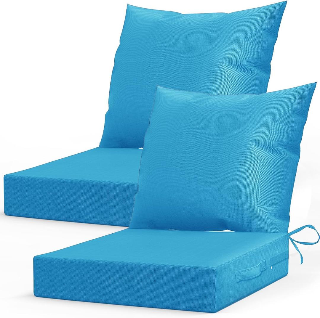 LAGRATY Outdoor Chair Cushions for Patio Furniture24" x 24" Deep Seat Cushions with Backrest for Couch Sofa Chair - Waterproof Fade-Resistant Patio Cushion (Set of 2,Bright Blue)