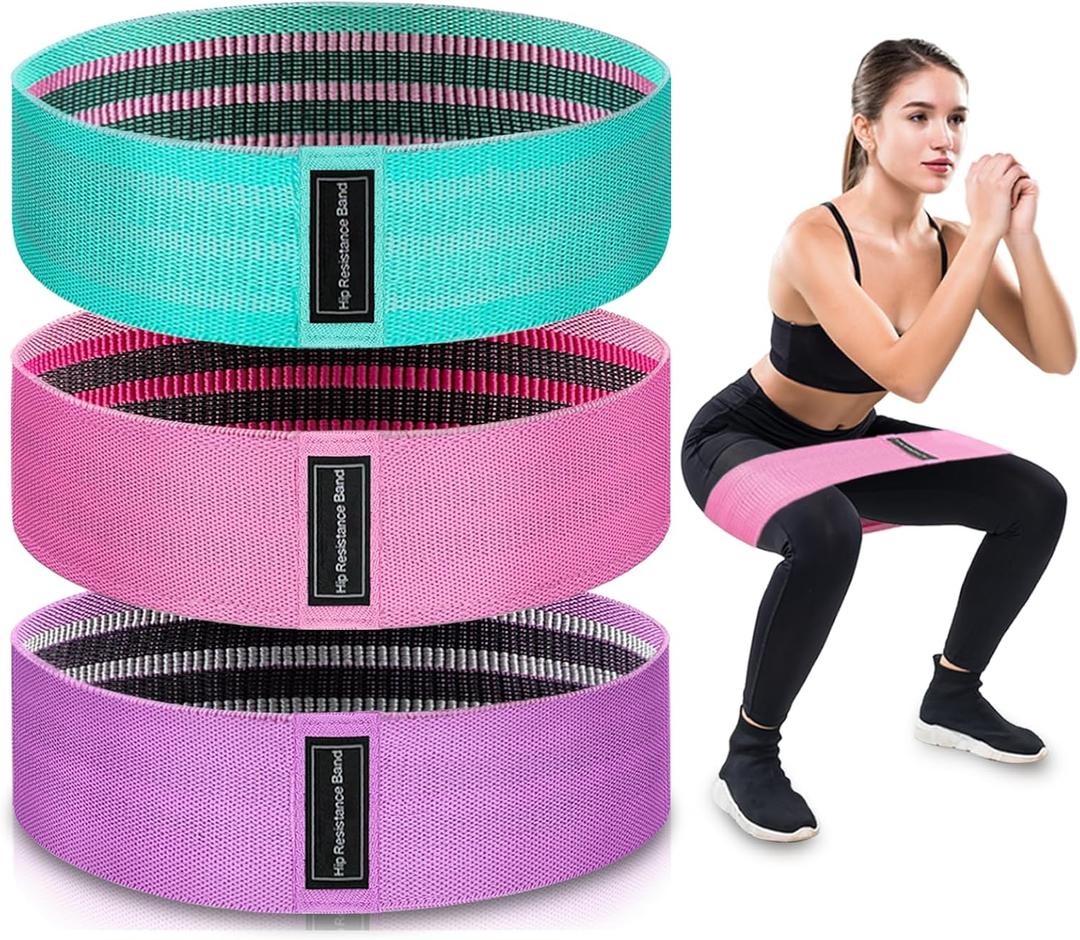 Exercise Bands, 3 Levels Fabric Resistance Bands for Working Out, Workout Bands Resistance for Women & Men, Multi-Colored Fabric Booty Bands for Leg Strength Training, Rehab, Yoga (Pink)