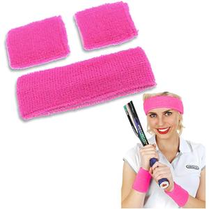 Sweat Band Set, Pink Sweat Headband and Wristband, Sweat Set for Women, Cloth Sports and Gym Headband - 3 Piece Set