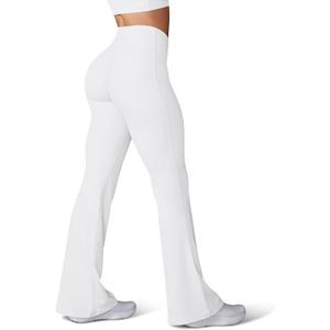 HEGALY Women's Flare Yoga Pants - Crossover Flare Leggings High Waisted Tummy Control Workout Casual Bootcut Pants (White), Regular 30" Inseam, L