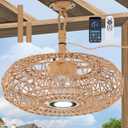 20'' Outdoor Gazebo Fan with Light, Outside/Indoor Hanging Rattan Ceiling Fan with Remote&APP Control, 3CCT Dimmable, 6-Speed DC Motor, Plug-in Wicker Woven Caged Ceiling Fans for Pergola Patio