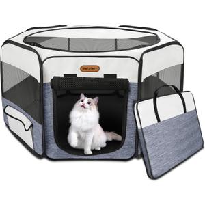 Dog Playpen, Portable Pet Play Pen Foldable Carrying Case, Puppy Pens Outsid for Small Cat Indoor/Outdoor, Removable Mesh Shade Cover (Blue)