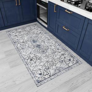SALLOUS Vinyl Mat, 6x3ft Runner Mat for Hallway, Area Rug for Living Room, Non-Slip Waterproof Area Mat for Bedroom, Washable Floor Mat for Kitchen, Bathroom, Entryway (Grayish Blue) (6' x 3' (Runner))