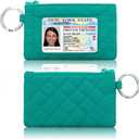 Lanyard with Wallet - Zip ID Case with Lanyard - Lanyard with id Holder - Card Holder Keychain with Zippers -Premium Quilted Microfiber - Jade