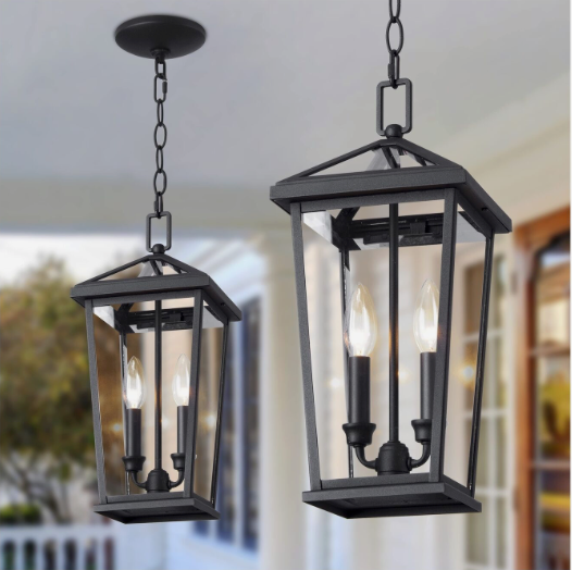 MO&OK Large Outdoor Pendant Light Fixtures,Height Adjustable Porch Lights, Black 