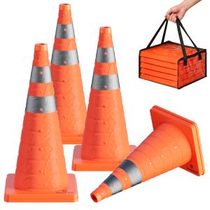 4 Pack 28 Inch Collapsible Traffic Safety Cones, Orange Pop Up Cones with Reflective Collar, Multi Purpose Road Cones for Road Safety, Parking Lot, Driving and Sport Training