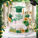 Sureio 48 Pcs Graduation Cake Toppers Class of 2026 Congrats Grad Cake Decor Graduation Cap Diploma Artificial Flower Card Ball Palm Leaves Firework Stick Kit for Theme Party Supplies (Green, Gold)