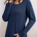 Dokotoo Long Sleeve Shirts Crewneck Womens Tops 2025 Fall Outfits Comfort Basic Tees Fashion Clothing (L)