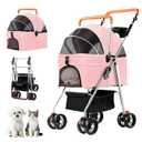 YYW Pet Stroller for Small Dogs & Cats, 3 in 1 Foldable Kittens Puppies Travel Strolling Cart with Removable Carrier, Cup Holder, Storage Basket & Lockable Wheels(Pink)