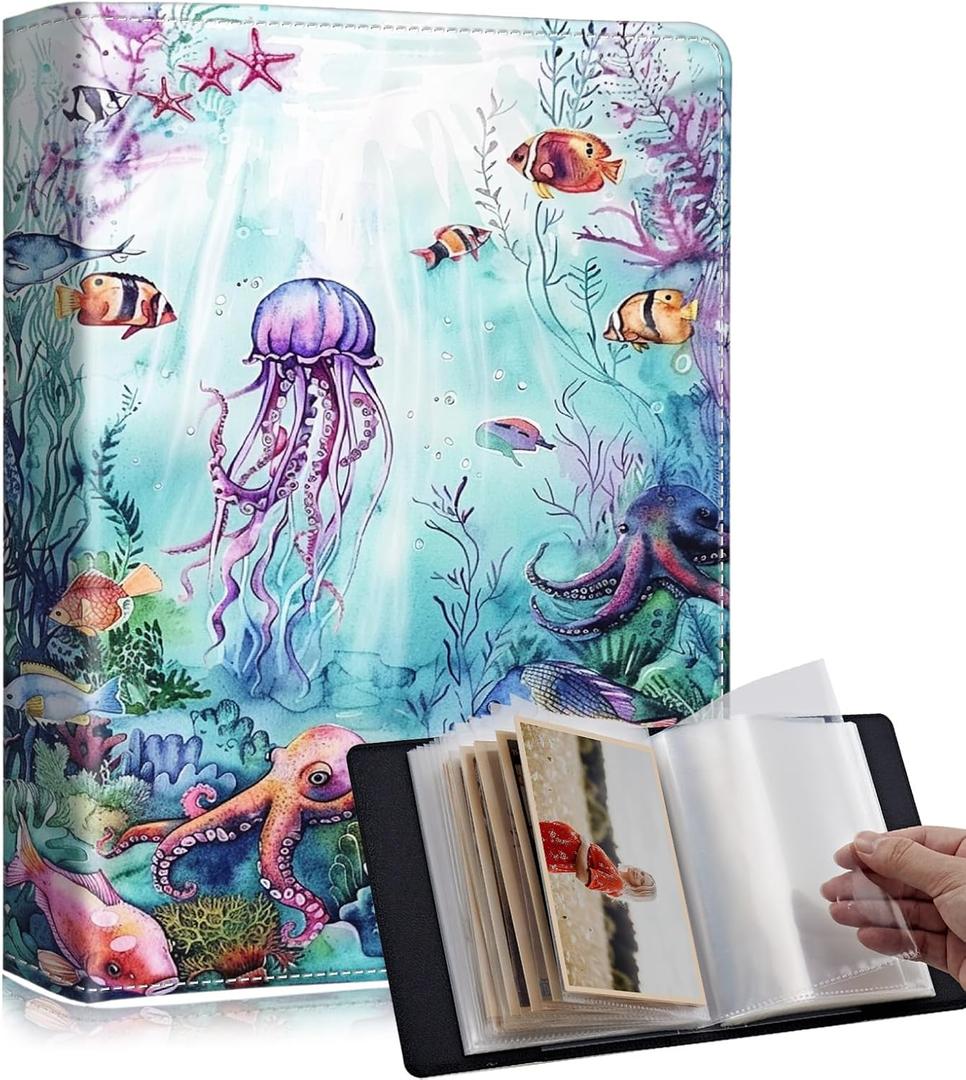 RMJKXQZG Cute 4x6 photo albums 60 Pockets 120 Photos with Strong Elastic Band, Acid-free, Moisture-proof and Dust-proof for Photo Albums 4x6 Pictures for Baby Women, Underwater World