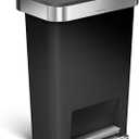 simplehuman 45 Liter / 12 Gallon Rectangular Kitchen Step Trash Can with Soft-Close Lid, Black Plastic