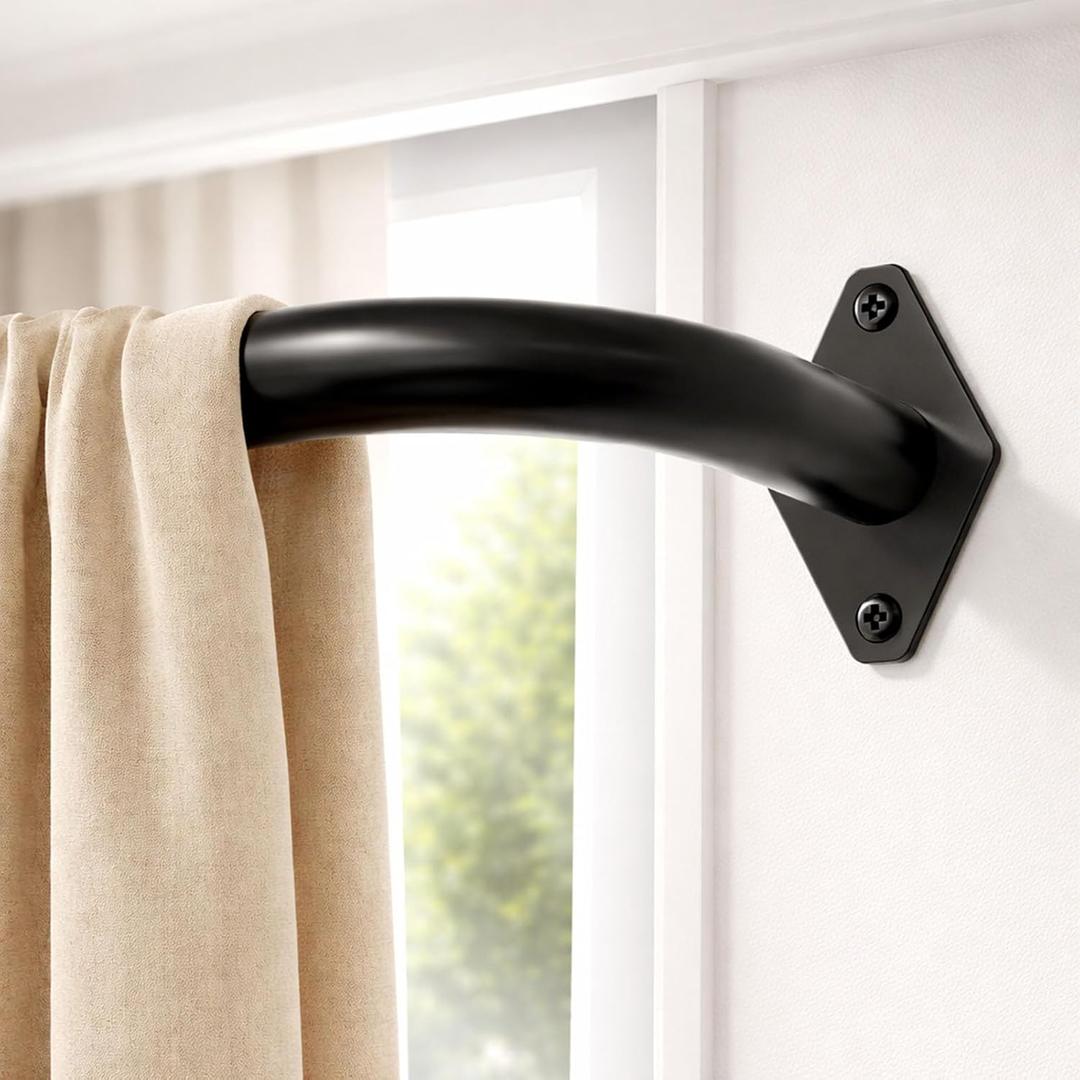 Blackout Curtain Rod for Windows 28 to 48 Inch, Black Wrap Around Rods Heavy Duty Modern Drapery Rod, 1" Adjustable Decorative Room Darkening Curtain Rods for Bedroom Living Room, 28"-48", Black