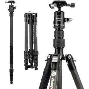 Fotopro 62" Carbon Fiber Travel Tripod, Lightweight Compact Camera Tripod with Ball Head and Arca-Swiss Quick Release Plate, Detachable Monopod, Carry Bag, Load up to 8KG/17.63lbs, Weighs only 2lbs. (Black)