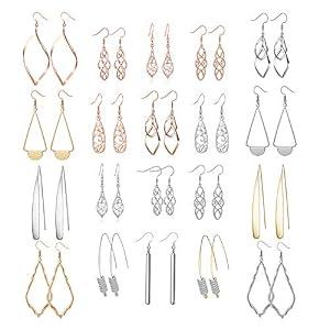 20 Paris Assorted Dangle Earrings Set for Women, Fashion-Celtic Gold Bar Earrings for Teens Girls Cute Filigree Earrings