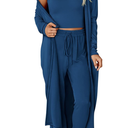 KIRUNDO Women Spring 3 Piece Outfits Casual Fall Long Sleeve Long Cardigan Sleeveless Crop Top Drawstring Pants Lounge Sets, XXL