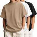 3 Pack Boys' T-Shirts Short Sleeve Crew Neck Kids Shirts Loose Fit Teen Basic Soft Plain Tees , 11-13Y