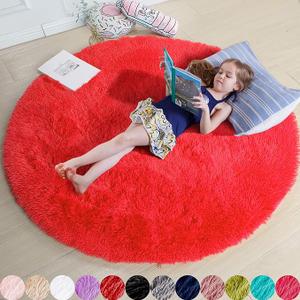 Red Round Circle Rug 6Ft for Bedroom, Large Fluffy Shag Area Rugs for Kids Room Decor Aesthetic, Fuzzy Plush Fur Carpets for Living Room Nursery Classroom, Red Carpet, Furry Indoor Rugs for Teen Boys