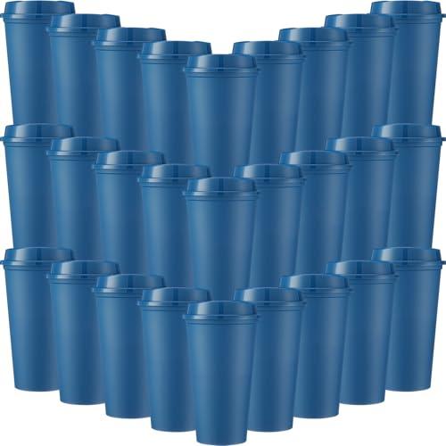Honeydak 45 Pack 16 oz Reusable Coffee Cups with Lids Water Bottle Iced Coffee Travel Mug Reusable Portable Plastic Tea Tumblers Bulk for Hot and Cold Drinks Birthdays Party(Classic,Dark Blue)