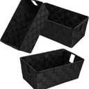 Woven Black Storage Baskets Shelf Tote Boxes Container, Durable Storage Organizer Bins with Built-in Handles for Bedroom, Office, Closet, Kids Room, Nursery, 3-Pack,11.4x 6.5x 4.5