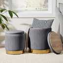 Royal Windsor Round Ottoman with Storage Set of 2, Storage Vanity Stool, 15.4"D x 15.4"W x 17.7"H