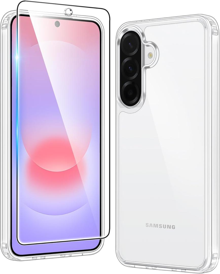 FNTCASE for Samsung Galaxy A37-5G Case: Clear A36 Phone Cases with Screen Protector Compatible with Magsafe Slim Anti Yellowing Rugged Shockproof Protective Transparent Cell Cover (Clear)