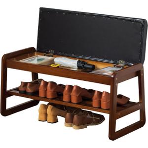 latifolia Shoe Rack Bench, Entryway Shoe Bench with Cushion, Flip-Open Storage Compartment, 2-Tier Shoe Organizer(Black,31.50''L)