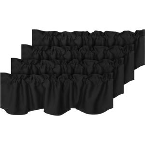 H.VERSAILTEX 4 Panels Blackout Curtain Valances for Kitchen Windows/Living Room/Bathroom Privacy Protection Rod Pocket Decoration Scalloped Window Valance Curtains, 52" W x 18" L, Black