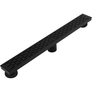 24 Inch Linear Shower Drain Matte Black, Rectangular Shower Floor Drain Kit 304 Stainless Steel, Removable Brick Pattern Grate, Hair Catcher, Leveling Feet