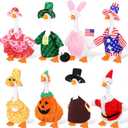 FuWeave 8 Set Holiday Porch Goose Outfits 250th Anniversary Summer 4th of July Fall Halloween Christmas Valentine St. Patrick Easter Lawn Porch Goose Clothing for Patio Yard Lawn Decor(Style1,7 Inch)