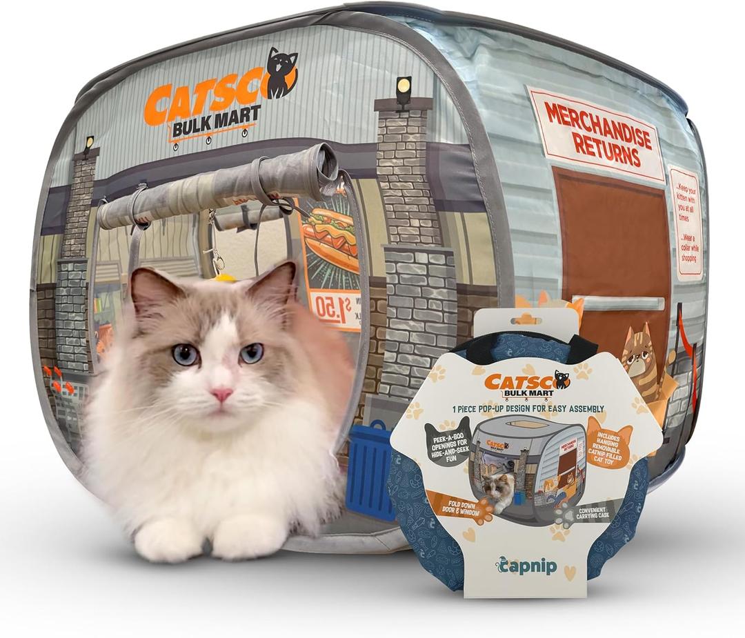 Capnip Cat House & Tent for Indoor Cats  Pop-Up Cat Tent House with Catnip Toy, Shopping Mart Theme for Cats & Kittens, Catsco Bulkmart