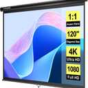 VIVOHOME 120 Inch 1:1 Pull Down Projector Screen, HD 4K Retractable Movie Screen for Indoor Home Theater and Office, Manual Projection Screen with Auto Locking (84Wx84H Inch Display Area)