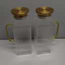 4 Pack 2 Liter/68 oz Square Glass Pitcher with Lid, Classic Stripes Water Pitchers with Handle for Fridge, Large Jug for Iced Tea, Coffee, Borosilicate Glass Carafe for Hot/Cold Brew Drink, Gold,1Pcs Damage