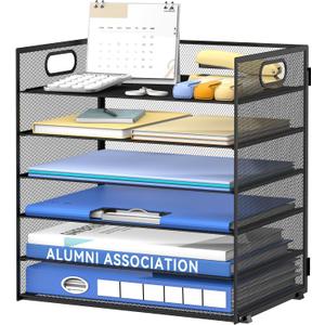 Daltack 6 Tier Paper Organizer for Desk, Paper Letter Tray Organizer for Desks, Mesh Desk File Organizers with Handle for Office, Home, School, Classroom, Black