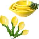 Lemon Shaped Measuring Cups and Spoon Set, Ceramic Kitchen Tools for Bakers, 4 Measuring Cups and 4 Measuring Spoons, Fresh Citrus Decor, Novelty Lemon Accessories, Unique Gift for Kitchen