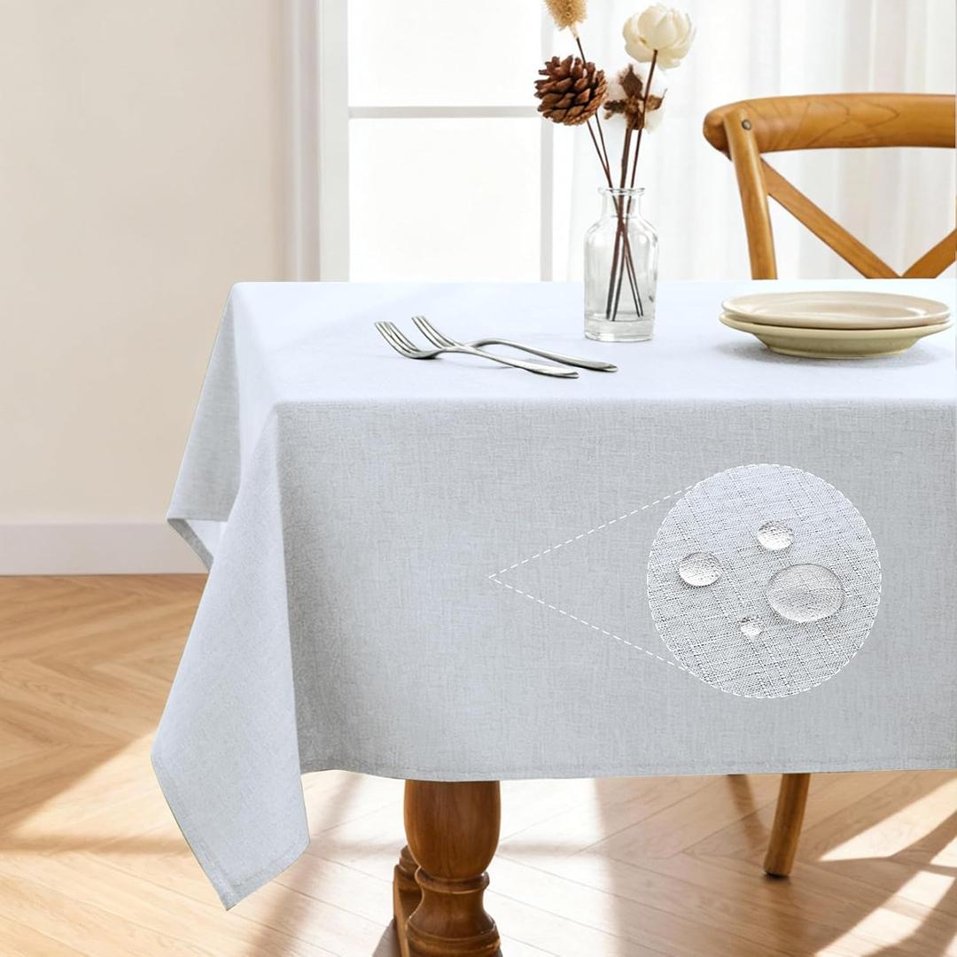 Pureegg Rectangle Linen Tablecloth Waterproof & Stain Resistant, Wrinkle-Free Table Cloth Adds Elegance and Protection, Ideal for Dining, Party, Wedding and Outdoor, 52 x 70 Inch, White